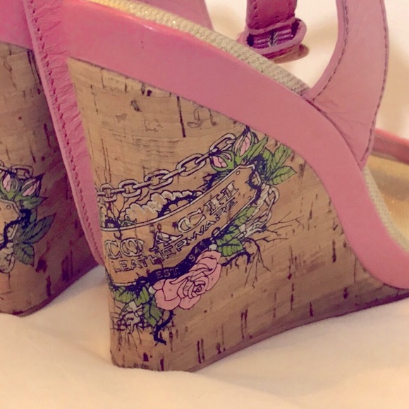 Coach pink cork wedge sandals. - Picture 2 of 7